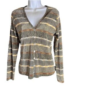 Tess Womens Vintage‎ Animal Print Pleated Crinkle Long Sleeve Top Blouse Small